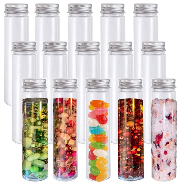 75Pcs 110Ml Plastic Test Tube,Clear Flat Test Tubes,Plastic Test Tubes with Screw Caps for Candy,Beans,Party Decor