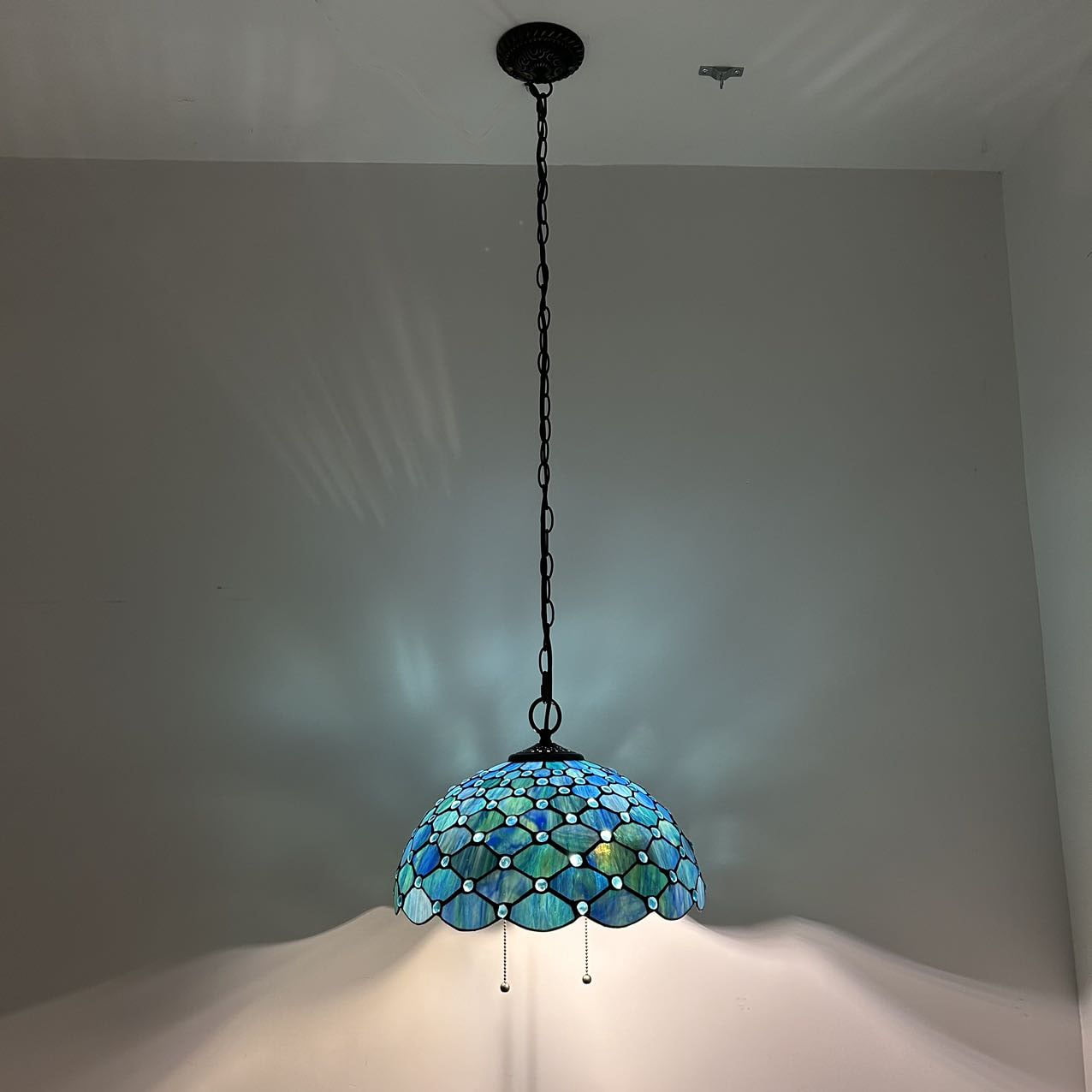 Tiffany Pendant Lights Fixture Blue Stained Glass Crystal Beans LED Bulb Included for Dining Room Hotel Restaurant Cafe 16"W*16"D*75"H