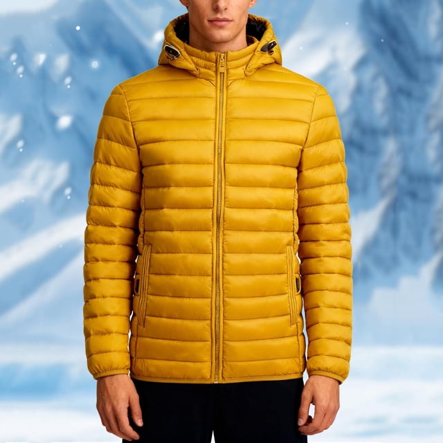 Men's Solid Color Detachable Cap Zipper Cardigan Hooded Winter Warm Jacket Long Sleeve Parka for Cold Weather