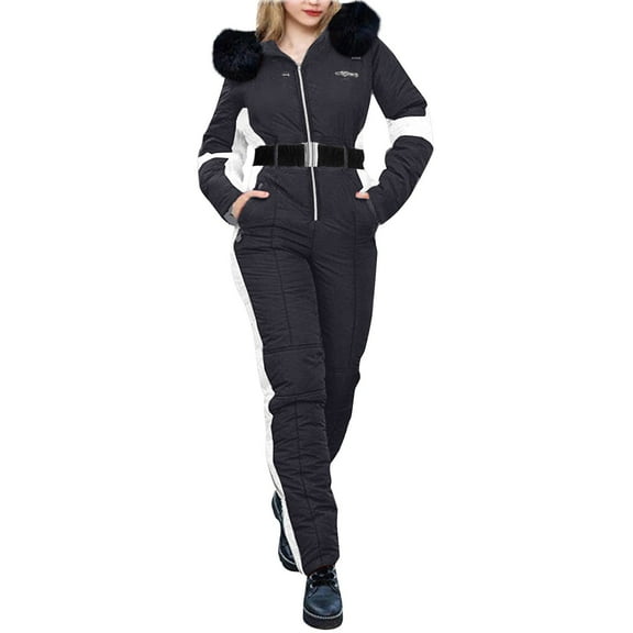 Breezora Winter Snowsuit with Removable Collar Thermal Jumpsuit for Outdoor Adventures 120 Size Black