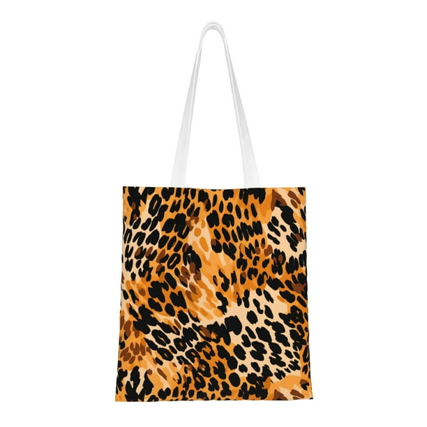DouZhe Reusable Grocery Bags Leopard Print Black Orange Lightweight Polyester Canvas Cloth Tote Bag for Travle Gym Shopping School 15