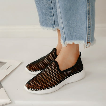 

shoes for women KKCXFJX Women Hollow Out Mesh Breathable Sneakers Summer Soft Comfortable Slip On Shoes