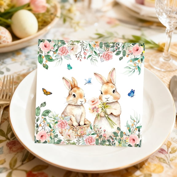 LHNFT 20Pcs Spring Easter Bunny Paper Napkins Cute Rabbits Disposable Napkin Bunny Printed Decorative Napkins Party Supplies Table Easter Decor