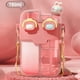thumbnail image 5 of Botella de agua Kawaii de plástico doble con pajita y correa ajustable para deportes al aire libre, viajes, color rosa coral, 780 ml, 5 of 14