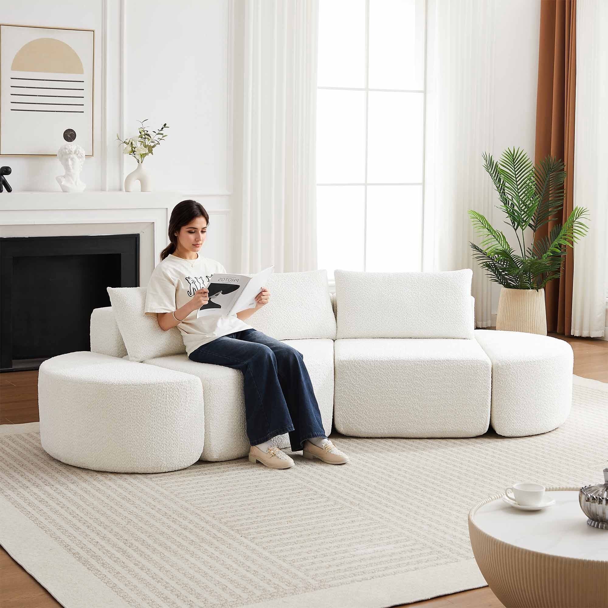 Lunale 106" Oversized Modular Sectional Sofa with 2 Curved Movable Ottomans,Boneless Cloud Couch for Living Room, Beige (Left Chaise)