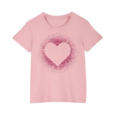Posijego T-Shirts en Coton pour Enfants Garçons Filles Été Manches Courtes T-Shirts Imprimé Cœur Hauts Mignons