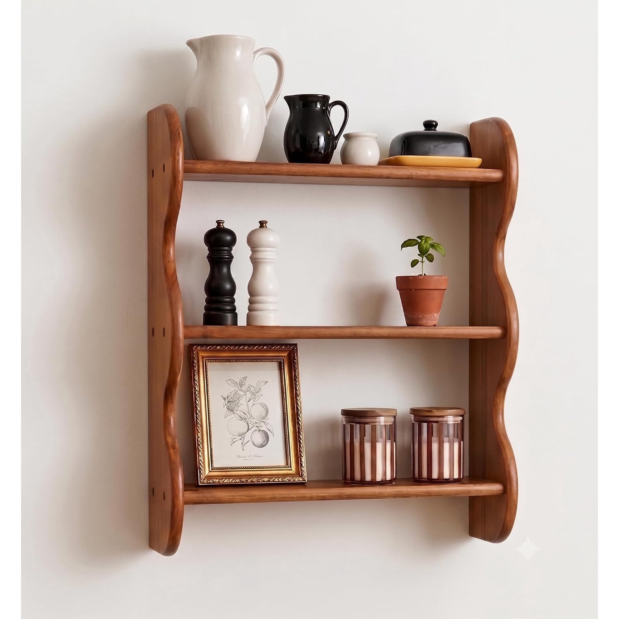 Floating Shelves For Wall - 100% Solid Wood Wall Shelf 3-Tier Vintage Shelf Wall Mounted Storage Rack Farmhouse Decor Hanging Shelf For Decor Kitchen Dining Room Living Room Bedroom -Light Walnut