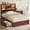 Cherry Brown, variant on Twin Size Bed Frame, Farmhouse Wooden Platform Twin Bed with Storage Headboard Bookcase and 11'' Under-bed Storage Drawers Gray