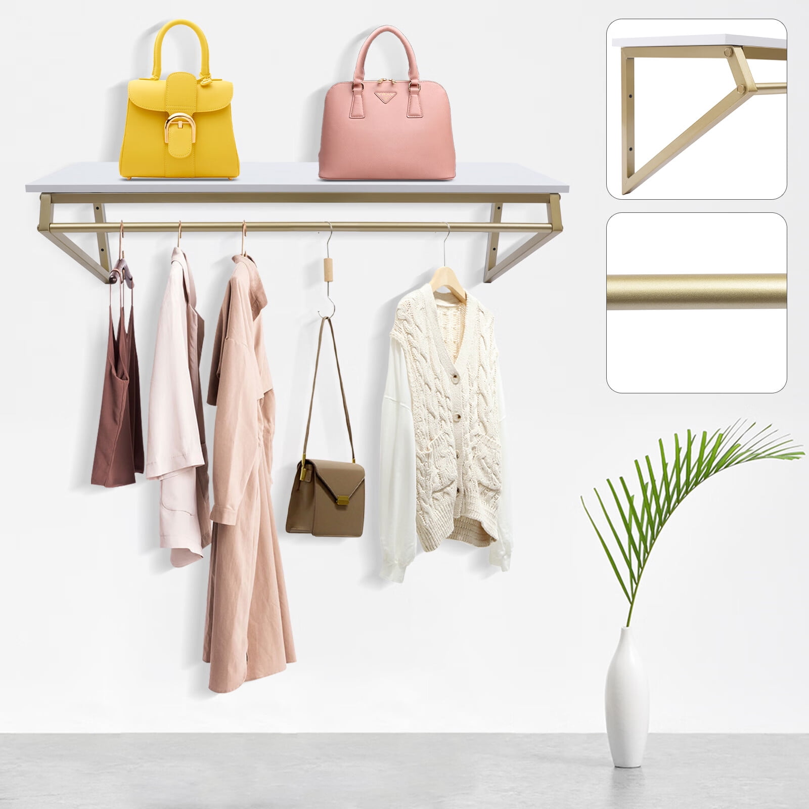 Aiqidi Wall Mounted Clothes Rack Modern Metal Clothing Rack with Top ...