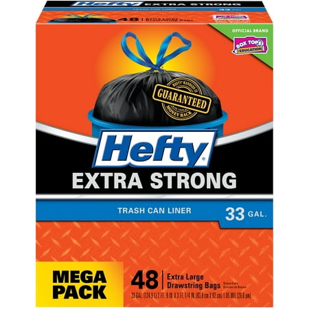 Hefty Strong Large Black Garbage Bags, 33 Gallon, 48 Count