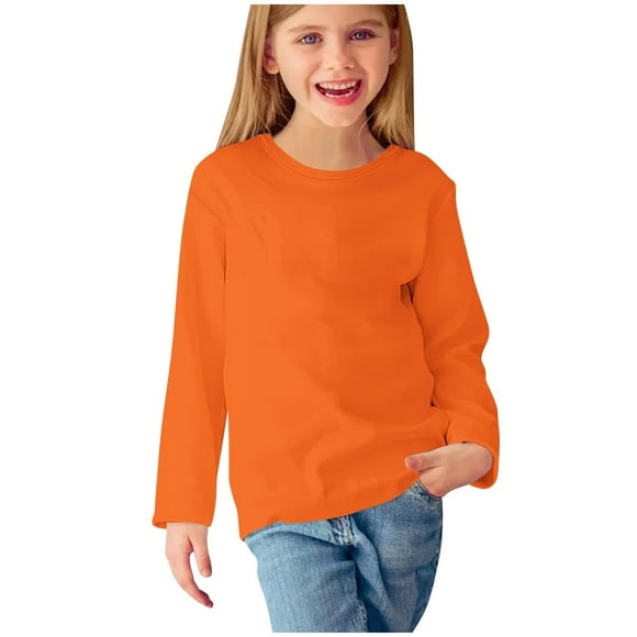 LOVZFMLL Little Girls Tops, Solid Essential Cozy Everyday Versatile Layering Crew Neck Long Sleeve Pajama Top T-Shirt , Fall Clothes 7-8 Years Girls Clothes