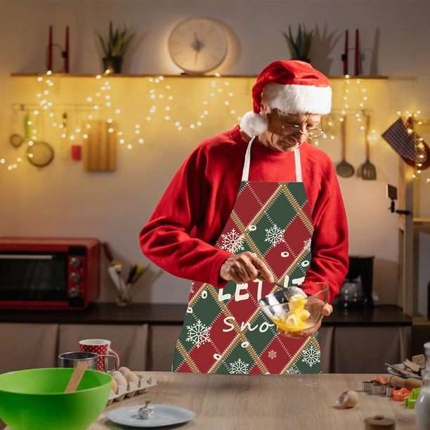 Ganfancp Delantal de Navidad a Cuadros Rojos Mono de Cocina Antiderrame y Duradero Rebajas Hoy Liquidación Delantal X 1