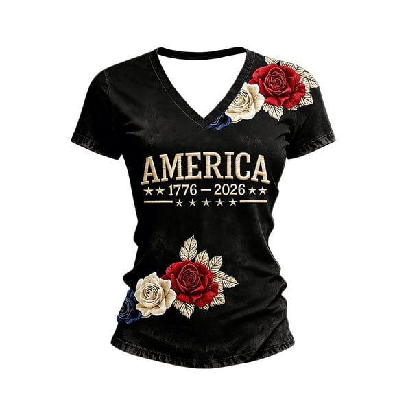 BOOMNY Women's 250 Anniversary Usa T Shirts Independence Day Tops Patriotic Usa Flag Graphic 4Th Of July Short Sleeve Tees for Women 1776-2026