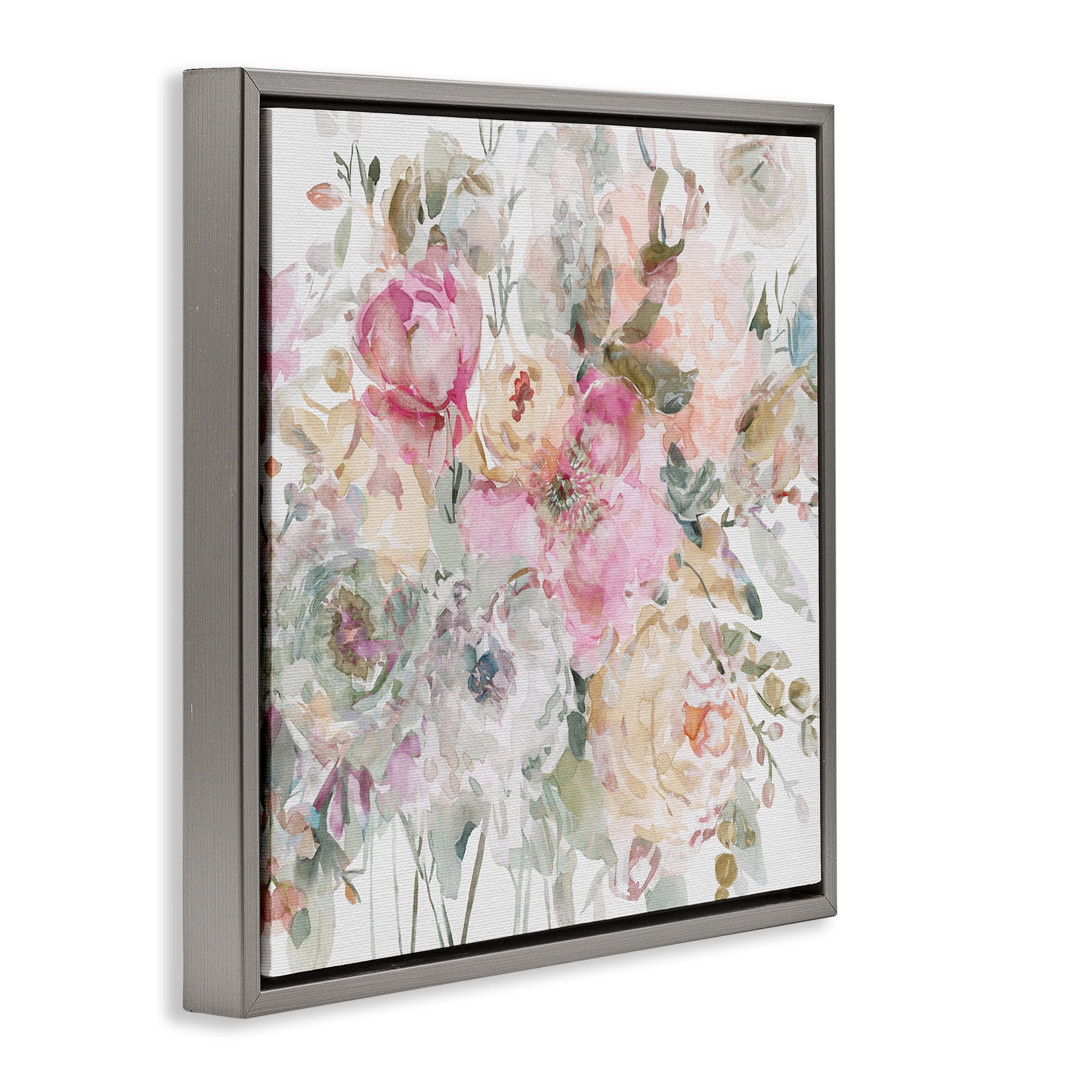 Stupell Industries Romantic Pastel Petals Gray Framed Floater Canvas Wall Art, design by Carol Robinson