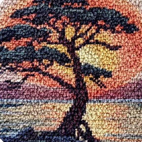 Seaside Sunset Tree Scenery Latch Hook Rug kits Color Printed Crochet Yarn Needlework DIY Hooking Latch Kit Carpet Embroidery Rug Cover Mat for Christmas Chair Cushion Floor Decoration 17x17in(2)