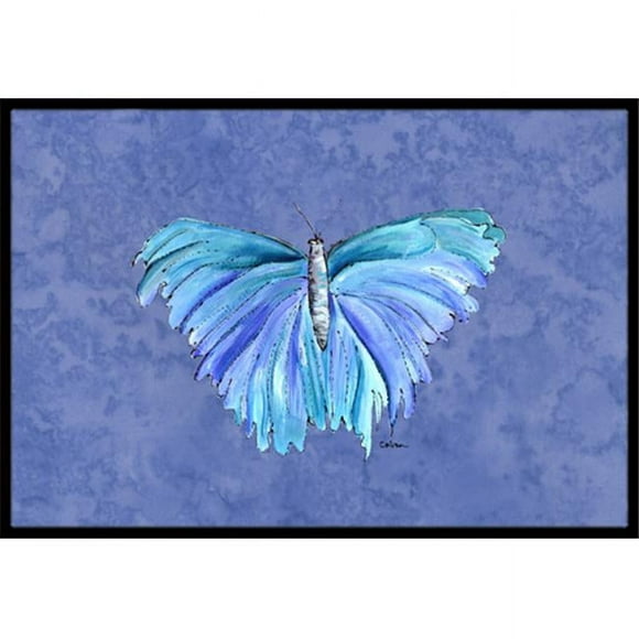 Carolines Treasures 8855MAT Butterfly on Slate Blue Indoor Or Outdoor Doormat - 18 x 27 in.