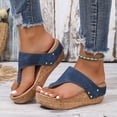 thumbnail image 4 of Rokment Orthopedic Platform Wedge Flip Flops for Woman 2026 Boho Beach Summer Leather Wide Width Arch Support Comfortable Walking Thongs Slip On Dress Sandals Navy Size 8, 4 of 6