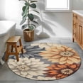 thumbnail image 3 of Round Rugs 4Ft, Orange Grey Dahlia Round Area Rug Washable Indoor Throw Carpet, Spring Floral Vintage Soft Non Slip Circle Rug for Kitchen Nursery Room Home Decor Aesthetic, 3 of 8