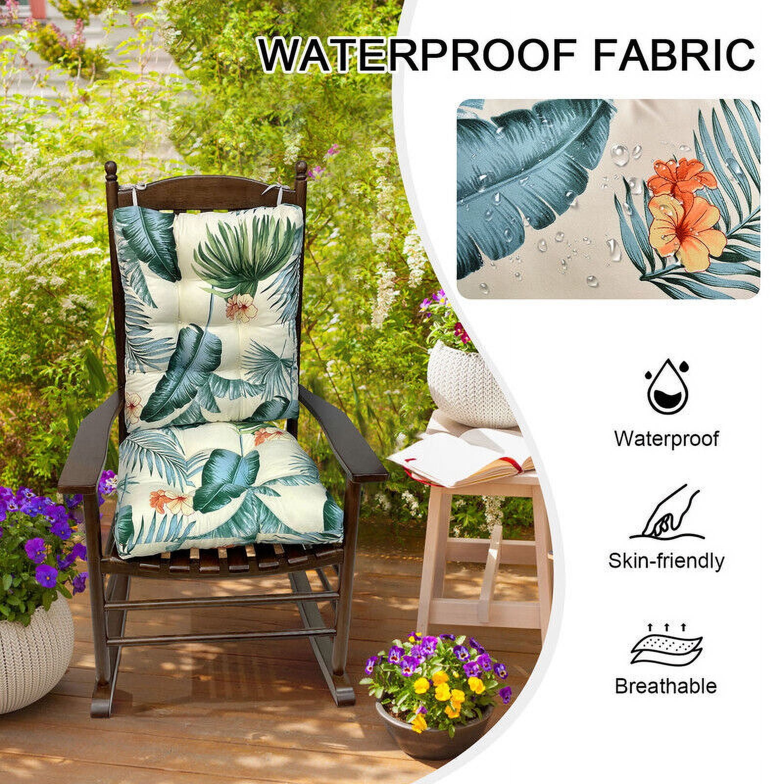 Eurhowing Outdoor Rocking Chair Cushions 2-Piece, Waterproof & Fade Resistant Patio Seat Pads, Non-Slip Replacement Cushions for Adirondack Chair, Hawaiian, 1Pack