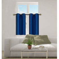 N25 Royal Blue 1-Set Solid Faux Silk Grommet Top Small Window Curtain, 2 Semi Sheer Tier Panels 30" W x 36" L (Each Tier)