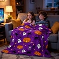 thumbnail image 4 of Halloween Throw Blanket,Halloween Blanket,Purple Throw Blanket,Orange Pumpkin Face,Soft Cozy Fall Blankets And Throws,Multiple Sizes, 4 of 8