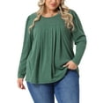 thumbnail image 1 of Blusas elegantes de manga larga plisadas de talla grande para mujeres GRACE & GRANDEUR, camisetas sueltas casuales 3X en verde, 1 of 1