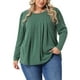 thumbnail image 1 of Blusas elegantes de manga larga plisadas de talla grande para mujeres GRACE & GRANDEUR, camisetas sueltas casuales 3X en verde, 1 of 1