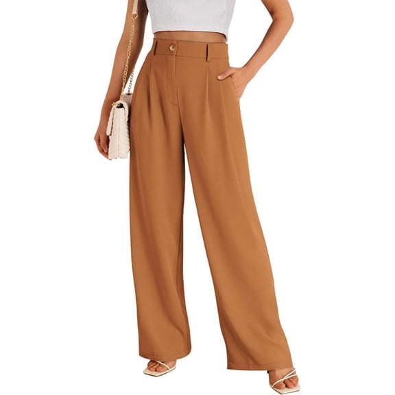 LYMAYTER Women's High Waist Wide Leg Pants - Summer Business Casual Office Pants for XS-XL