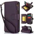 thumbnail image 3 of Compatible With iPhone 13 Pro Wallet Case with Card Holder Kickstand Double Magnetic Clasp Zipper Pocket Lanyard Strap Wristlet, Leather Flip Case Women Men Wallet Cover,Purple, 3 of 17