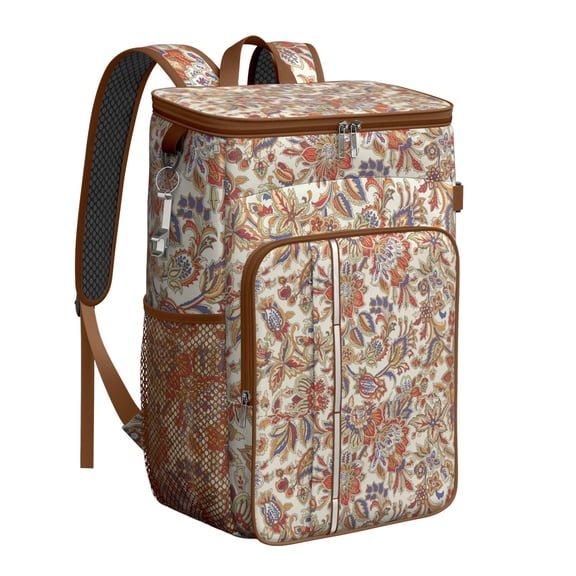 Floral Insulated Backpack Cooler - 20L Soft Cooler Bag, Boho Chic Design for Picnic, Camping & Beach