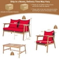 thumbnail image 2 of Gymax Ensemble de Conversation pour Patio 4 Pcs Ensemble de Meubles à Cadre en Bois avec Coussins Rouges, 2 of 10