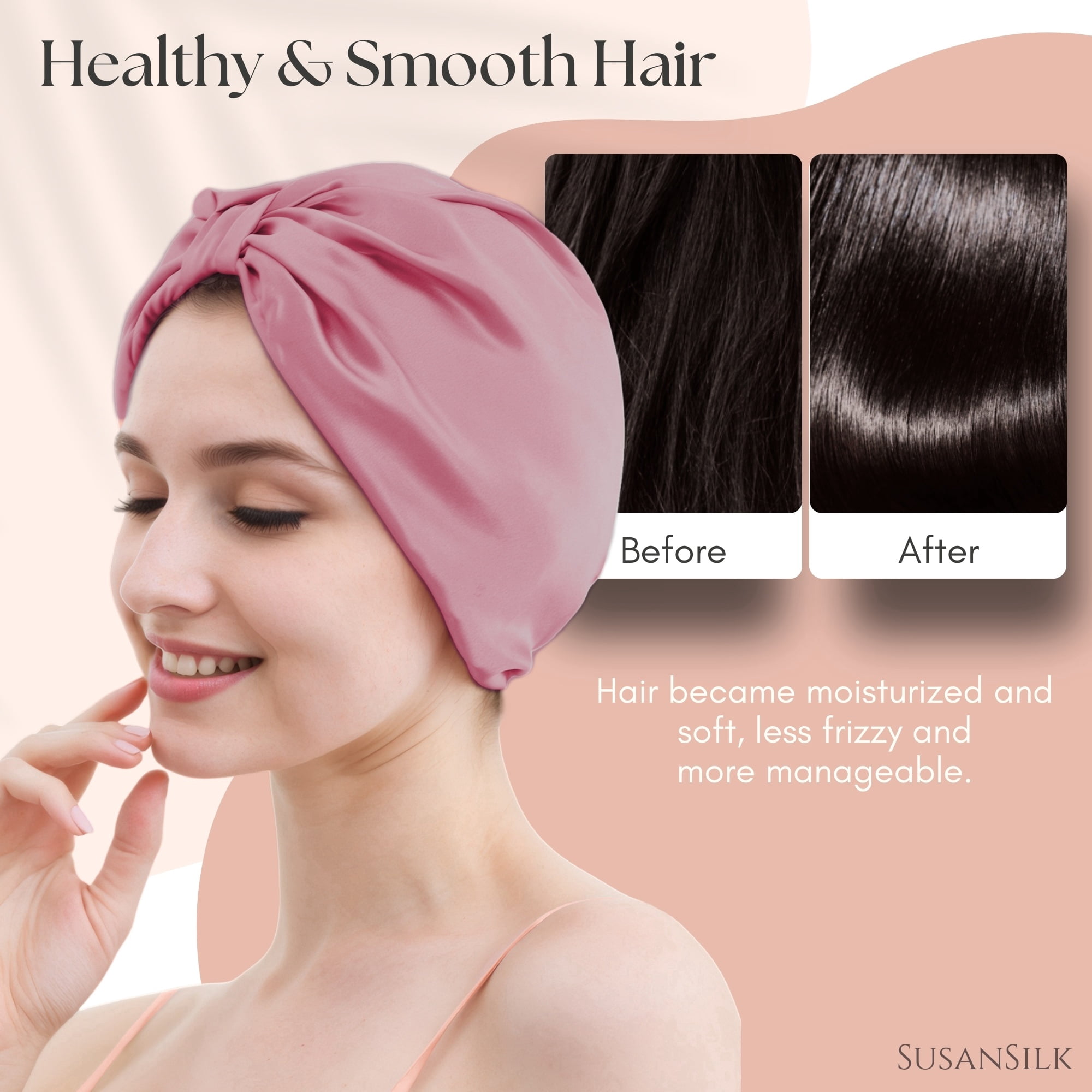 SusanSilk Premium Mulberry Silk Bonnet, Sleep Cap, Shower Cap - Breathable, Adjustable, Hair Protection