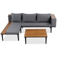 thumbnail image 6 of Luxury Patio Furniture Set with Removable Cushions and Coffee Table, L-Shaped Acacia Wood Sofa with Side table, Outdoor Conversation Sectional Sofa for Backyard, Porch (Gray), 6 of 12