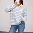 thumbnail image 5 of Striped Polo Shirts for Women Long Sleeve Rugby Shirts Loose Preppy Collared Pullover Fall Casual, 5 of 9