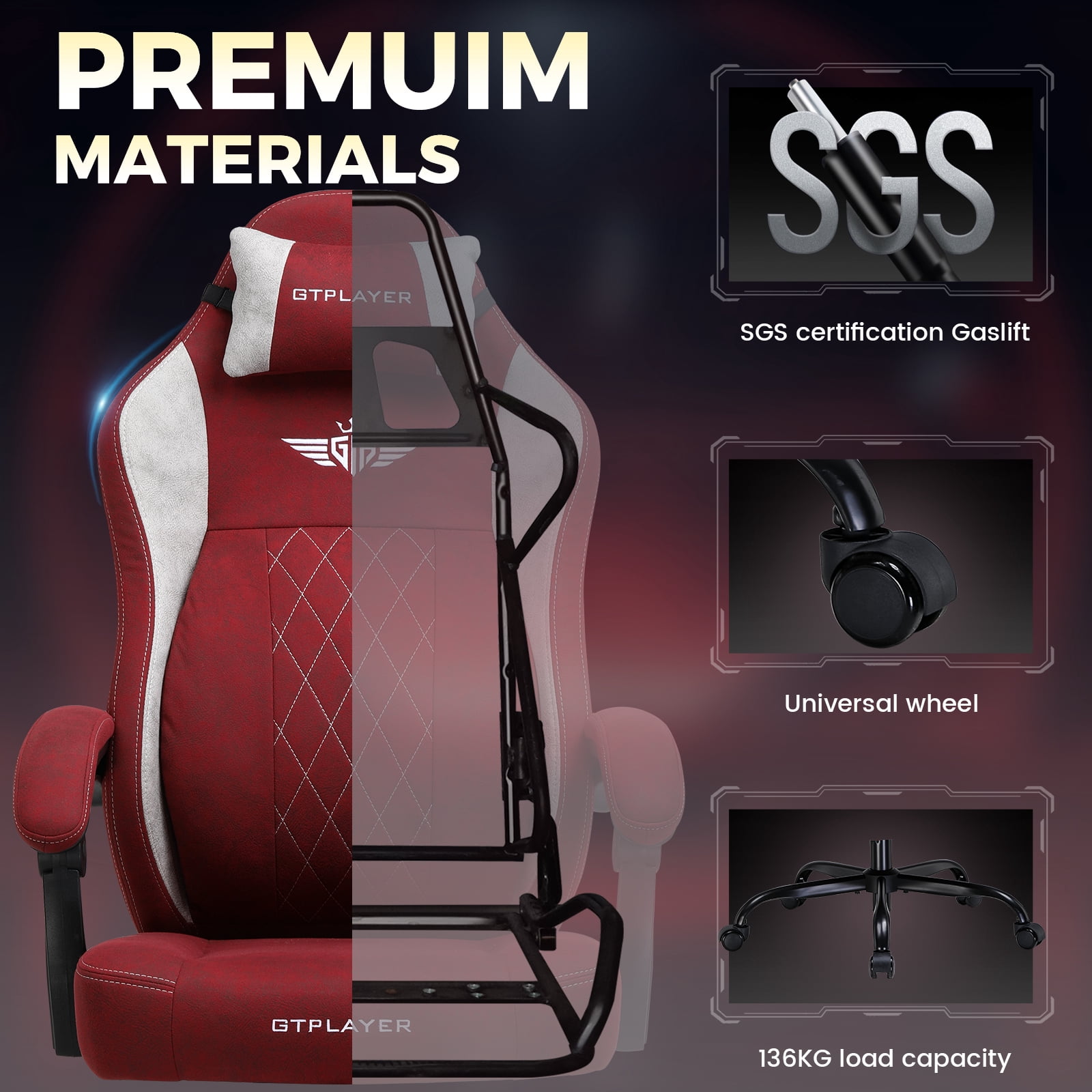 GTPLAYER Big and Tall Ergonomic High Back Breathable Fabric Gaming Computer Chair with Strong Lumbar Support and Footrest, Red