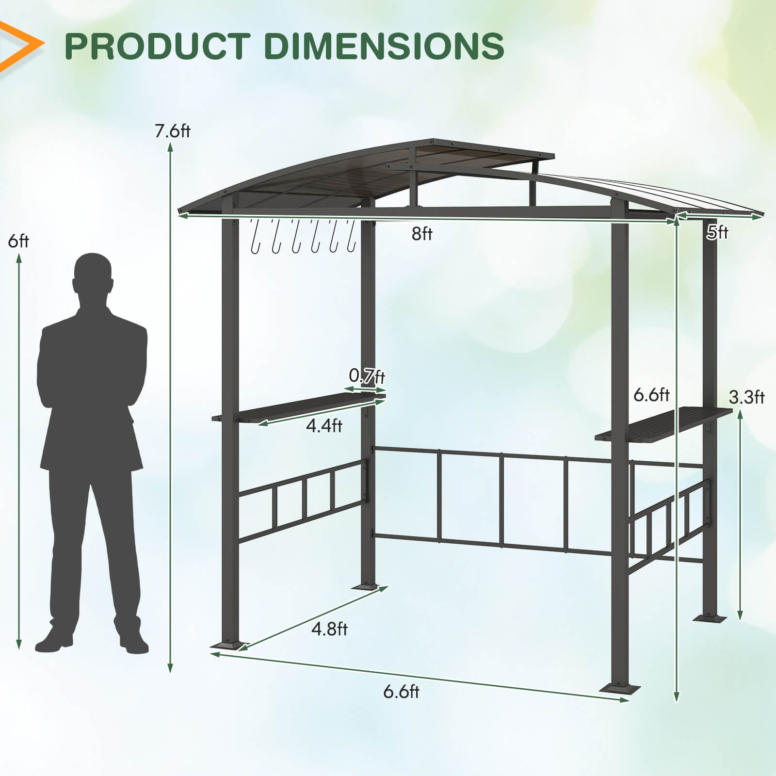 Costway 8' X 5' Hardtop Grill Gazebo with  Vented Polycarbonate Roof Side Shelves Hooks
