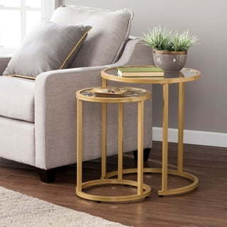  QLJJSD Round Nesting Coffee Table Set of 2 Modern Cocktail Table  with Metal Frame for Living Room Small Spaces White and Gold(Desktop Size  28+20) : Home & Kitchen
