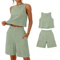 thumbnail image 6 of Horkkom Short Sets for Women 2 Piece Linen Solid Color Tank Tops High Waist Shorts with Pockets Summer Casual Vacation Sets S, 6 of 7