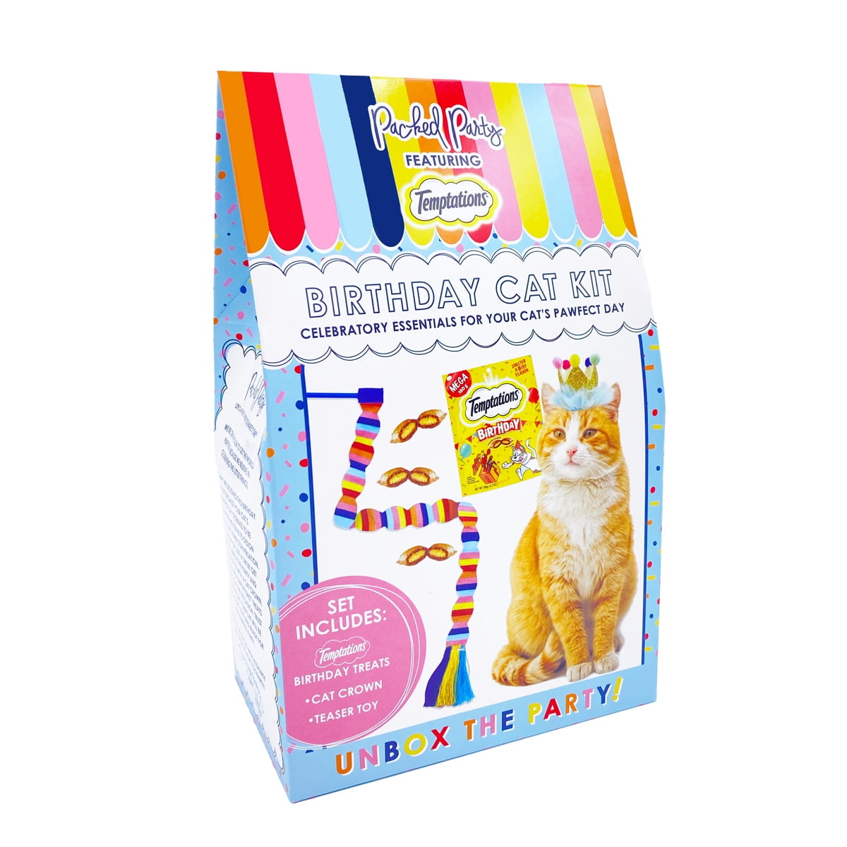 Packed Party Cat Birthday Box with Cat Treats, Toy & Accessory