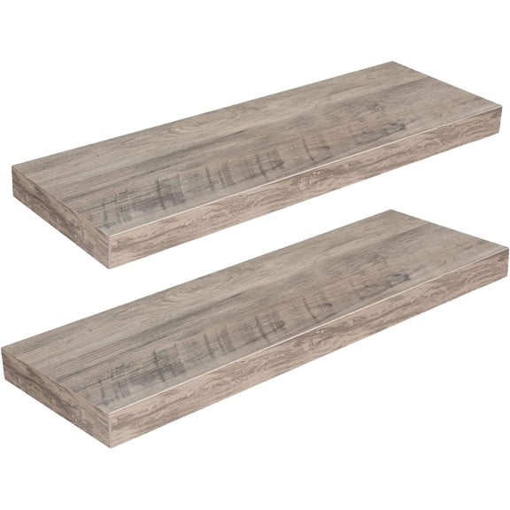 HOOBRO Farmhouse 7.9 Inch x 23.6 Inch 2-Tier Greige Floating Shelves (2 Count)