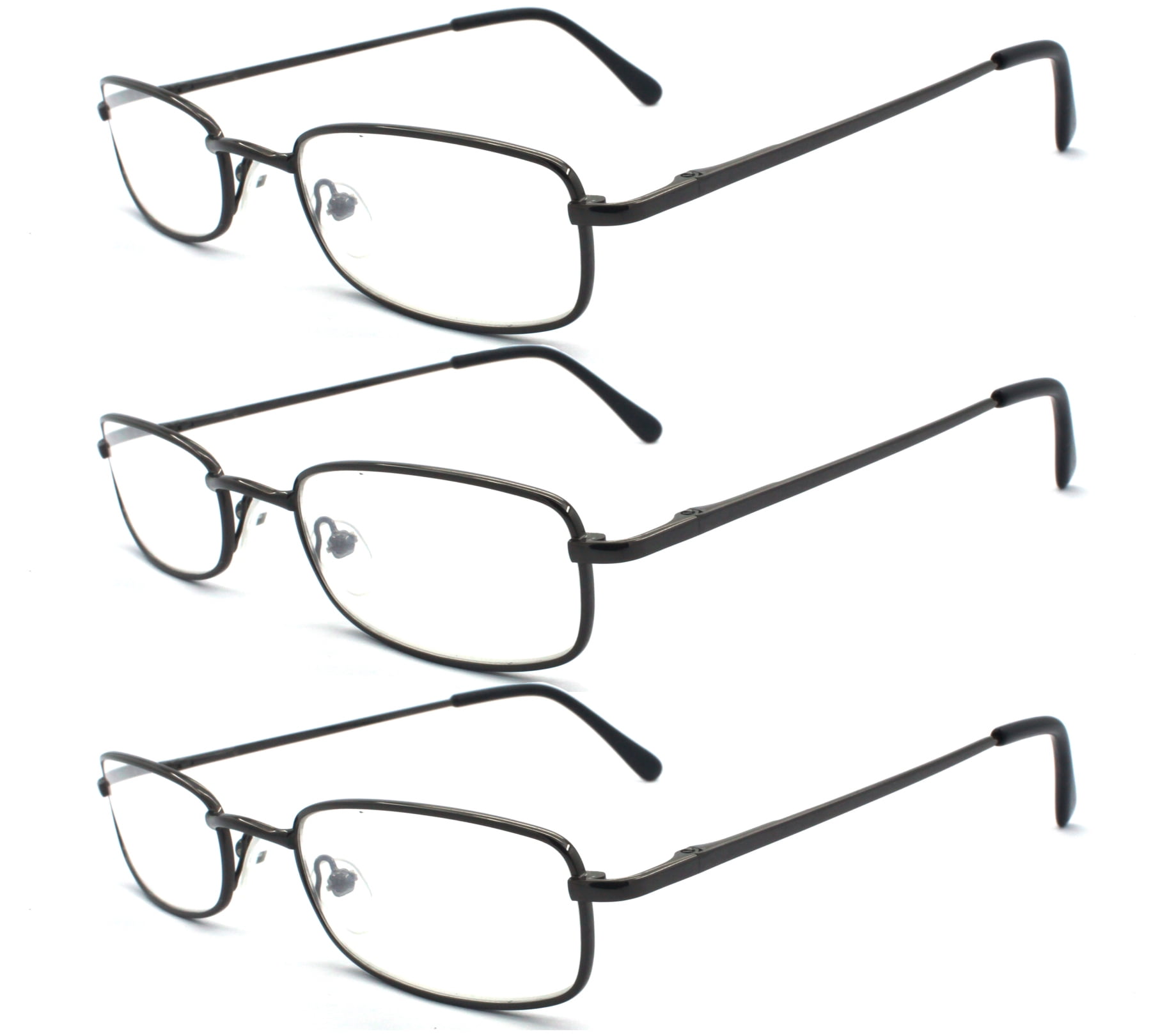 EYE ZOOM 3 Pack Classic Spring Hinges Rectangular Metal Reading Glasses for Men and Women