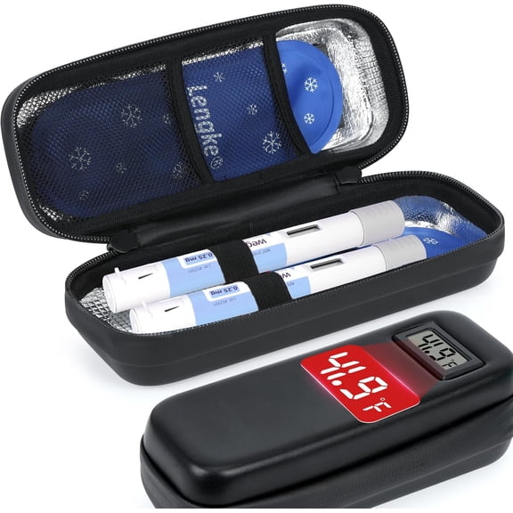 Cooler Travel Case Compatible with Pens, Real-Time Temperature Display Portable Medicine Travel Bag, TSA Approved Reusable Ice Pack, Insulin Organizer for Daily Use (Black)