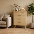 thumbnail image 3 of iooHug Natural Wood 5-Drawer Chest, Modern Vertical Dresser with Wave Pattern & Metal Handles for Bedroom, Closet, Small Spaces, 3 of 8