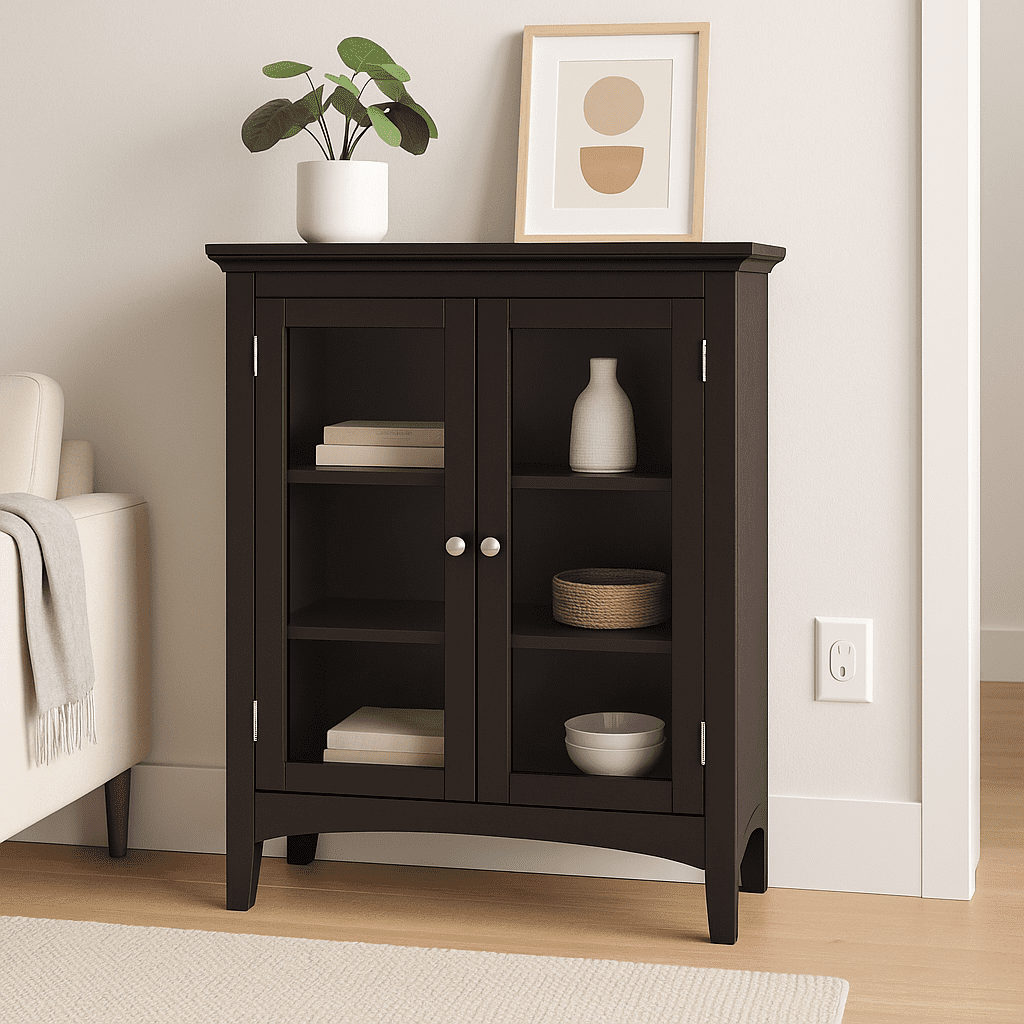 Teamson Home Madison Freestanding Storage Floor Cabinet with Glass Doors and Adjustable Shelves