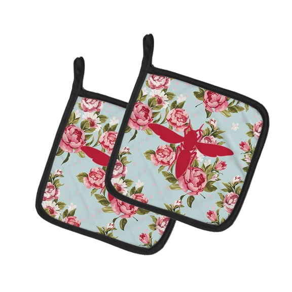 Caroline's Treasures BB1053-RS-BU-PTHD Yellow Jacket Shabby Chic Blue Roses Pair of Pot Holders , 7.5HX7.5W,
