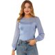 thumbnail image 1 of Camisa De Panel De Gasa De Satén Elegante Manga Larga Transparente Cuello Redondo Blusa Para Mujer  Azul L, 1 of 6
