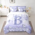 thumbnail image 2 of Homewish Bling Bowknot Monogrammed Twin Bedding Sets 7-Piece, Purple Initial B Letter Bedding Comforter Set, Dreamy Princess Style Reversible Sheet Sets, Ultra Soft Bedroom Decor, 2 of 7