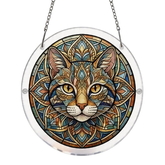 Cat Decor for Home 7 Inch Stained Glass Suncatcher Boho Wall Decor for Living Room Wall Decor Great Gift for Cat Lovers