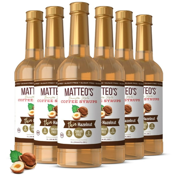 Matteo's Sugar Free Coffee Syrup, Hazelnut (1L bottle, 6-pack)