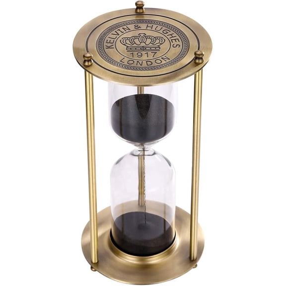 SUWUI Hourglass 30 Minute Sand Timer, Vintage Brass Black Sand Clock, Metal Small Sand Watch 30 Min, Antique Reloj De Arena, Unique Hour Glass Sandglass for Home, Office, Desk Decoration